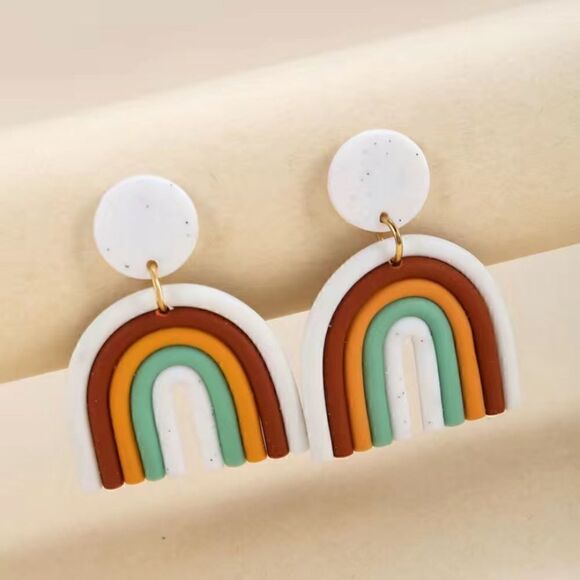 New Earrings rainbow Bohemian Earrings Clay Soft Pottery Handmade - Picture 1 of 1